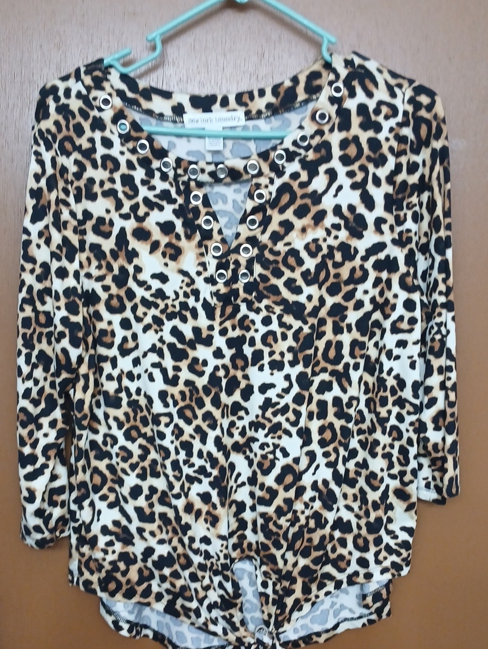 New York Laundry Leopard-Print Grommet Tie-Front Tunic in Tan, Black, White